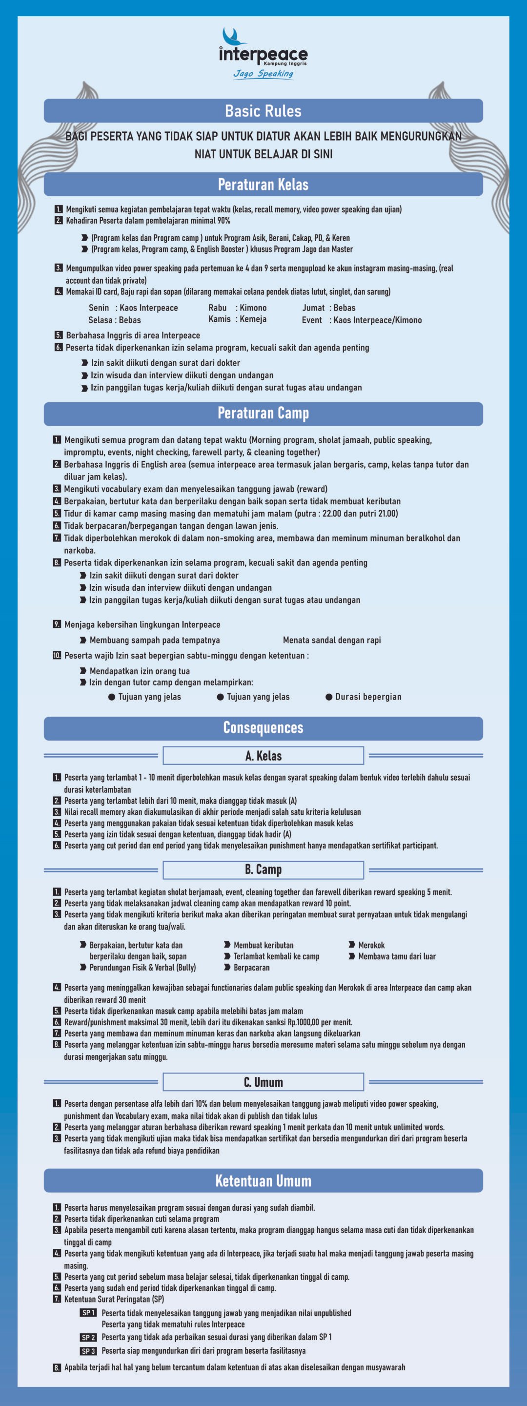 Kampung Inggris Pare Interpeace Rules