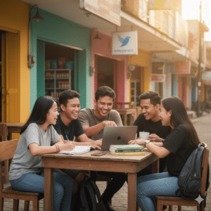 Suasana belajar ceria di Kampung Inggris Pare.